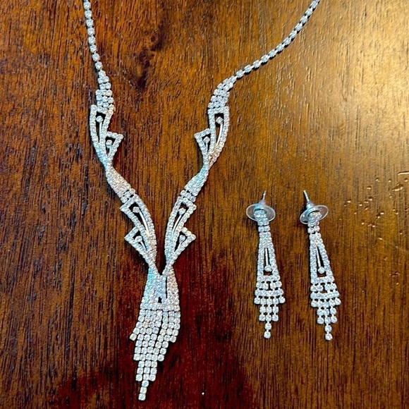 Jewelry - Bridal set - earrings and necklace, crystal/CZ beauties, 3D necklace, vintage